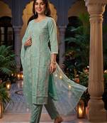 women ethnic motifs embroidered regular thread work kurta with trousers & with dupatta