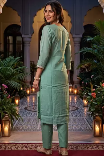 women ethnic motifs embroidered regular thread work kurta with trousers & with dupatta