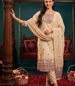 women ethnic motifs embroidered regular thread work chanderi silk kurta with trousers & with dupatta