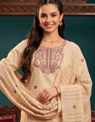 women ethnic motifs embroidered regular thread work chanderi silk kurta with trousers & with dupatta 2