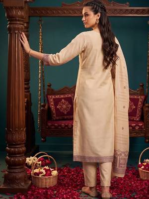 women ethnic motifs embroidered regular thread work chanderi silk kurta with trousers & with dupatta 3