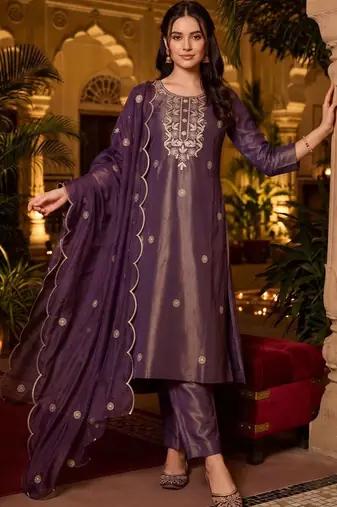 women ethnic motifs embroidered regular thread work kurta with trousers & with dupatta