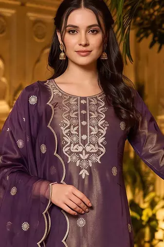 women ethnic motifs embroidered regular thread work kurta with trousers & with dupatta