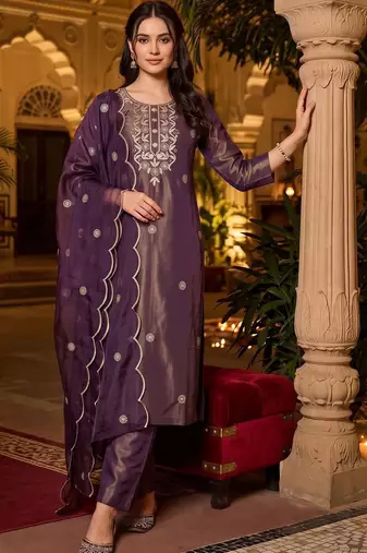 women ethnic motifs embroidered regular thread work kurta with trousers & with dupatta