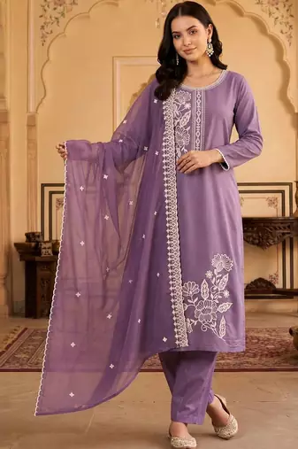 women ethnic motifs embroidered regular thread work kurta with trousers & with dupatta