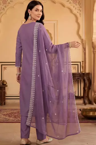 women ethnic motifs embroidered regular thread work kurta with trousers & with dupatta