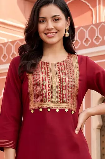 women ethnic motifs embroidered regular kurta with trousers