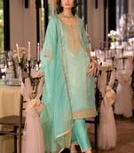women ethnic motifs embroidered regular thread work kurta with trousers & with dupatta