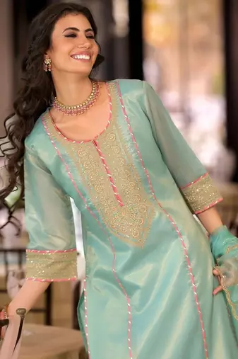 women ethnic motifs embroidered regular thread work kurta with trousers & with dupatta