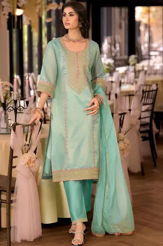 women ethnic motifs embroidered regular thread work kurta with trousers & with dupatta