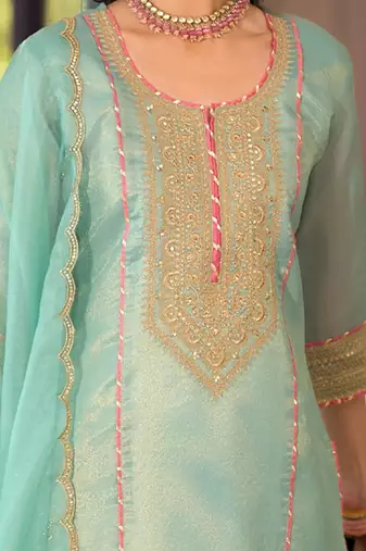 women ethnic motifs embroidered regular thread work kurta with trousers & with dupatta