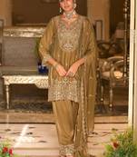 women ethnic motifs embroidered regular thread work kurta with patiala & with dupatta