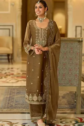 women ethnic motifs embroidered regular mirror work kurta with palazzos & with dupatta