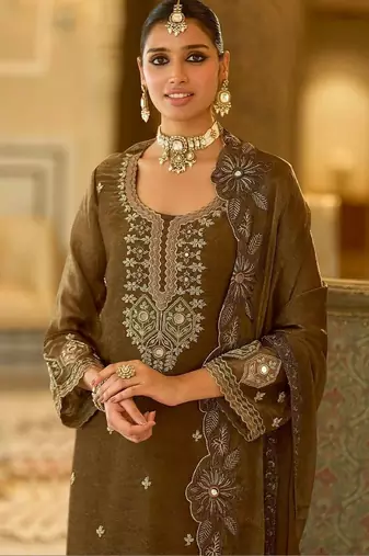 women ethnic motifs embroidered regular mirror work kurta with palazzos & with dupatta