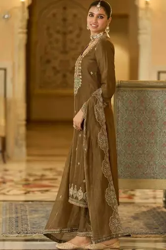 women ethnic motifs embroidered regular mirror work kurta with palazzos & with dupatta