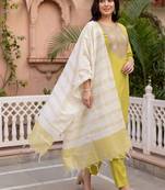 women ethnic motifs embroidered regular thread work liva kurta with trousers & with dupatta