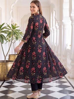 women floral printed angrakha cotton kurta with trousers & with dupatta 3