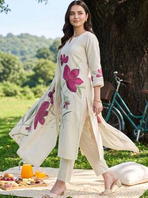 women floral printed regular kurta with trousers & with dupatta 3