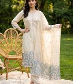 women ethnic motifs embroidered regular thread work kurta with trousers & with dupatta