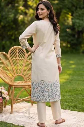 women ethnic motifs embroidered regular thread work kurta with trousers & with dupatta
