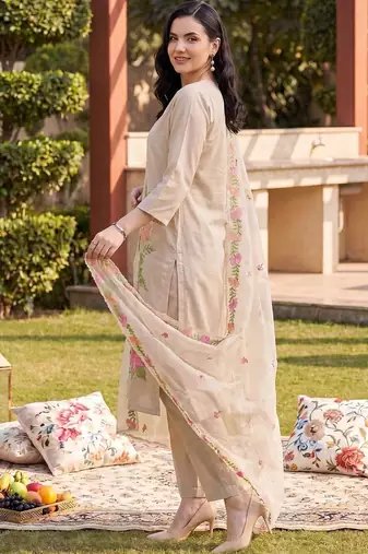 women floral embroidered regular thread work kurta with trousers & with dupatta