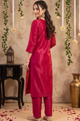 women ethnic motifs embroidered regular thread work kurta with trousers & with dupatta