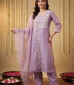women ethnic motifs embroidered regular thread work kurta with trousers & with dupatta