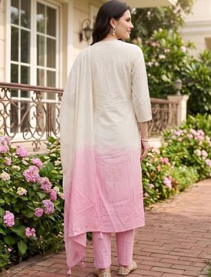 women ombre embroidered regular thread work cotton kurta with trousers & with dupatta 4