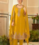women ethnic motifs embroidered regular kurta with patiala & with dupatta