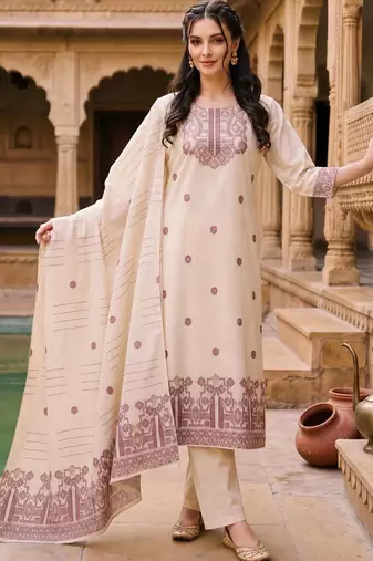 women ethnic motifs embroidered regular thread work chanderi silk kurta with trousers & with dupatta