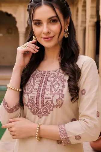 women ethnic motifs embroidered regular thread work chanderi silk kurta with trousers & with dupatta