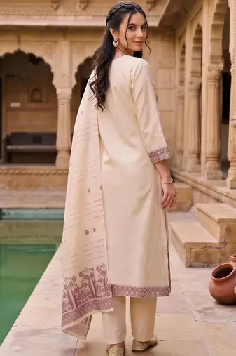 women ethnic motifs embroidered regular thread work chanderi silk kurta with trousers & with dupatta