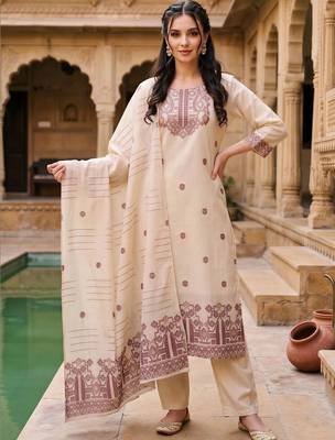 women ethnic motifs embroidered regular thread work chanderi silk kurta with trousers & with dupatta 6