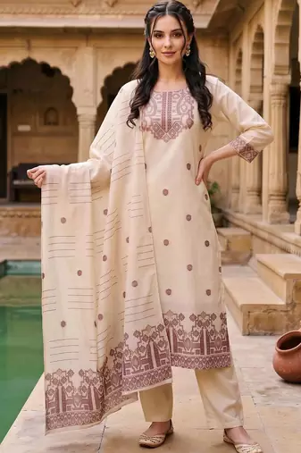 women ethnic motifs embroidered regular thread work chanderi silk kurta with trousers & with dupatta