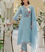 women ethnic motifs embroidered regular thread work kurta with trousers & with dupatta