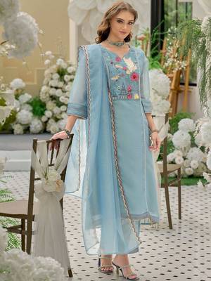 women ethnic motifs embroidered regular thread work kurta with trousers & with dupatta 3