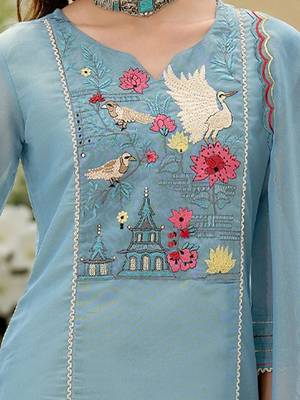 women ethnic motifs embroidered regular thread work kurta with trousers & with dupatta 6