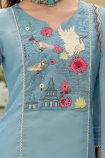 women ethnic motifs embroidered regular thread work kurta with trousers & with dupatta
