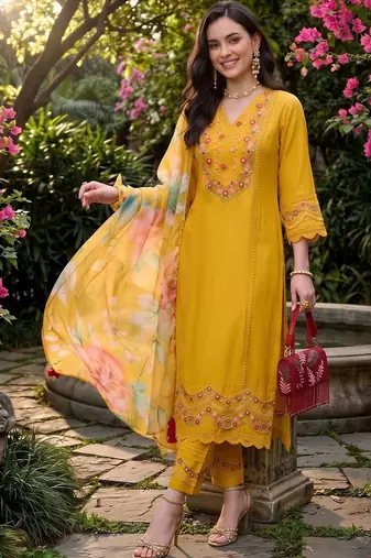 women floral embroidered regular thread work kurta with trousers & with dupatta