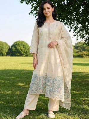 women ethnic motifs embroidered regular thread work kurta with trousers & with dupatta 6