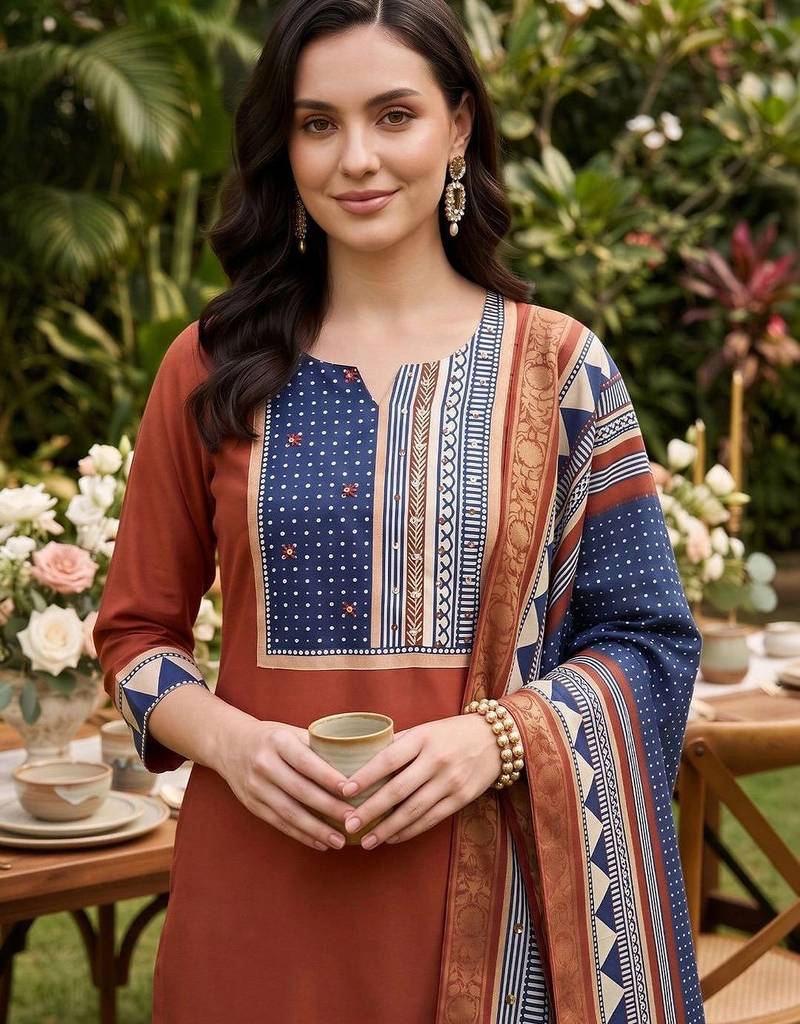 women printed regular liva kurta with palazzos & with dupatta
