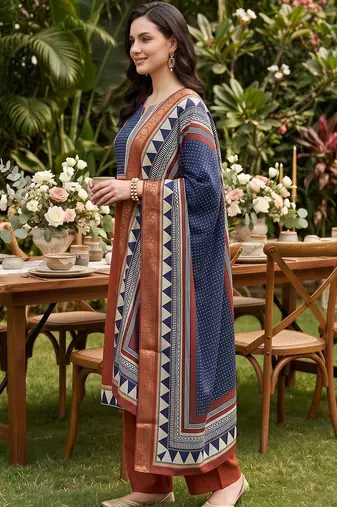 women printed regular liva kurta with palazzos & with dupatta