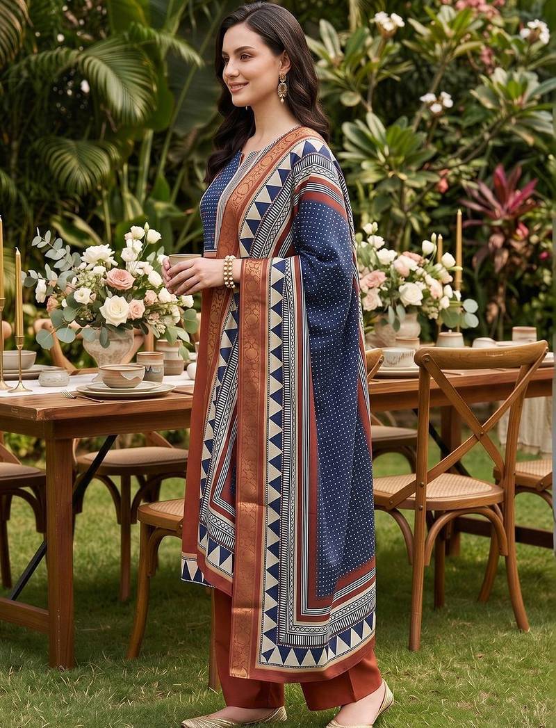 women printed regular liva kurta with palazzos & with dupatta