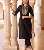 women ethnic motifs embroidered regular thread work kurta with trousers