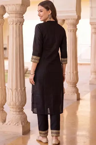 women ethnic motifs embroidered regular thread work kurta with trousers