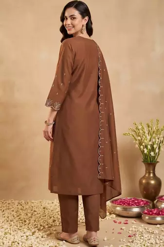 women ethnic motifs embroidered regular thread work kurta with trousers & with dupatta