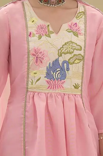 women ethnic motifs embroidered empire thread work kurta with trousers & with dupatta