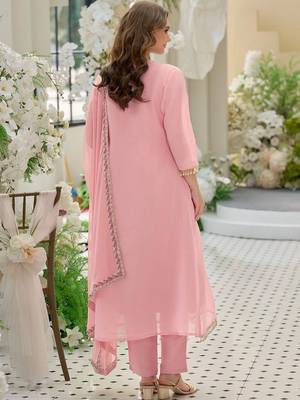 women ethnic motifs embroidered empire thread work kurta with trousers & with dupatta 4