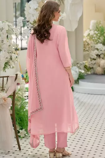 women ethnic motifs embroidered empire thread work kurta with trousers & with dupatta