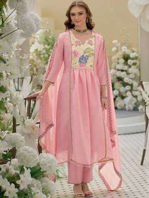 women ethnic motifs embroidered empire thread work kurta with trousers & with dupatta 6